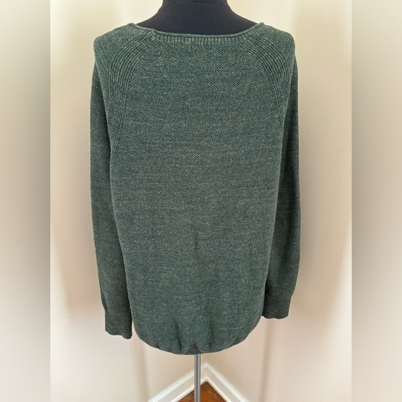 L.L. Bean Forest Green Oversized Wide Neck Knit Cotton Sweater - Picture 2 of 11